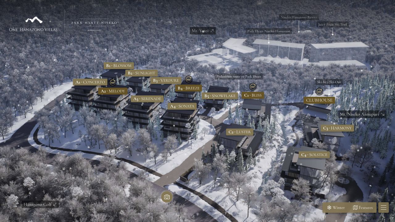 場景流程①：首頁提供不同 Villa 的入口；選擇房型是決定要參觀哪一組空間。
